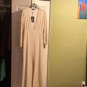 Pretty Little Thing Plus Gold Glitter Jumpsuit Size 14
